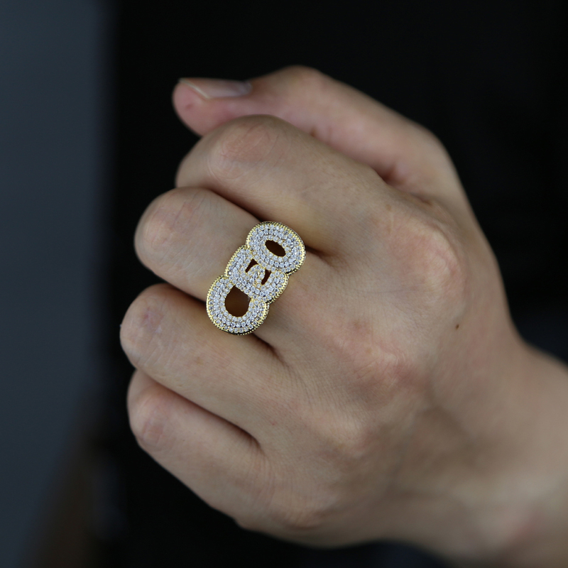 Wedding Rings Two Tone Gold Color Double Layer CEO Letter Finger Ring For Men Micro Pave 5A CZ Hip Hop ice Jewelry 220913