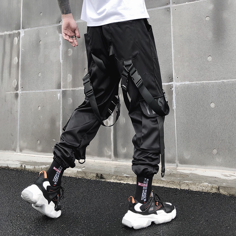 Men's Pants Men Hip Hop Black Cargo Pants joggers Sweatpants Overalls Men Ribbons Streetwear Harem Pants Women Fashions Trousers 220914