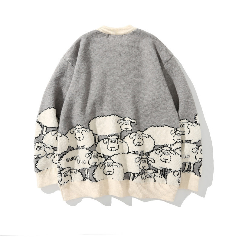 Men s Sweaters Cartoon Sheep Pattern Men Sweater Streetwear Knitted Pullovers Autumn Harajuku Hip Hop Cotton Oversize Pullover 220913