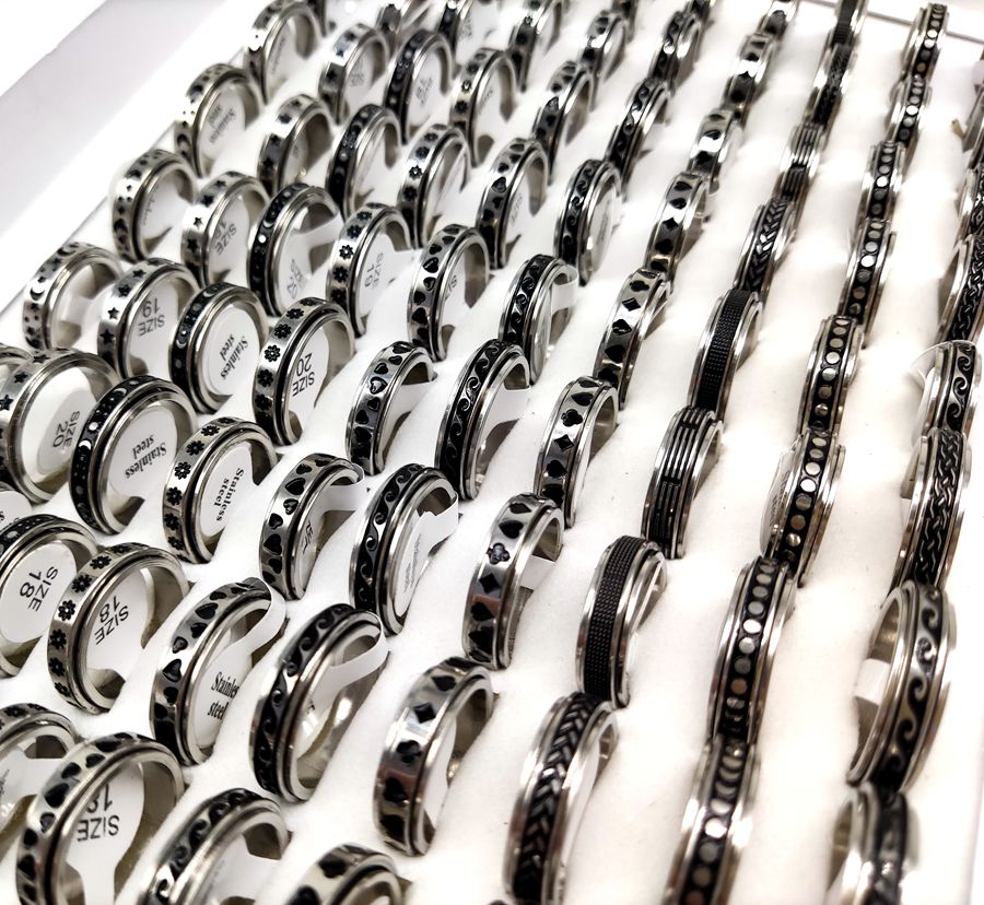 50pcs Multi-styles Mix Rotating Stainless Steel Spin Rings Men Women Spinner Ring Wholesale Rotate Band Finger Rings Party Jewelry