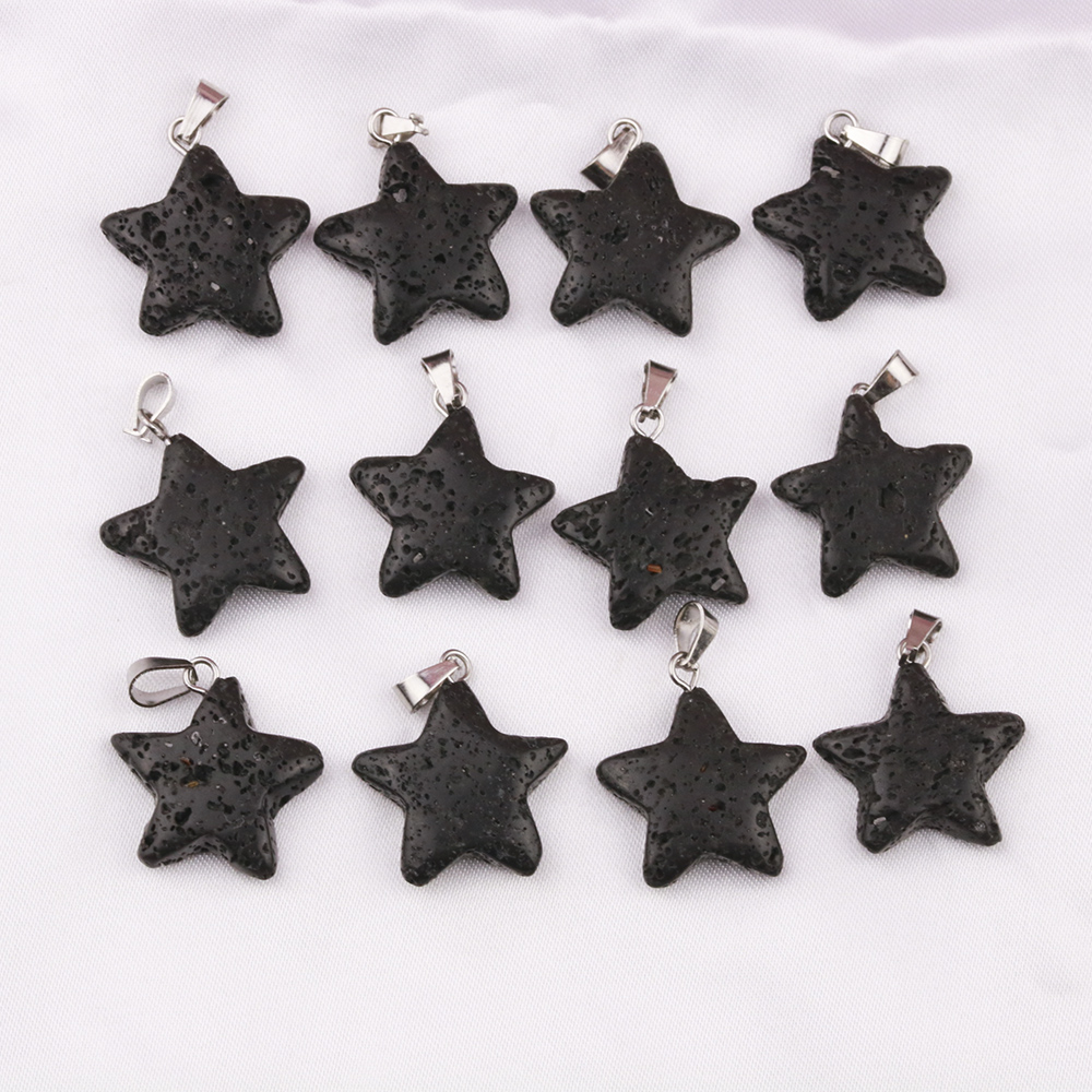 Natural stone Black Lava Stone Star Charms Aromatherapy Essential Oil Perfume Diffuser Pendant For DIY Necklace