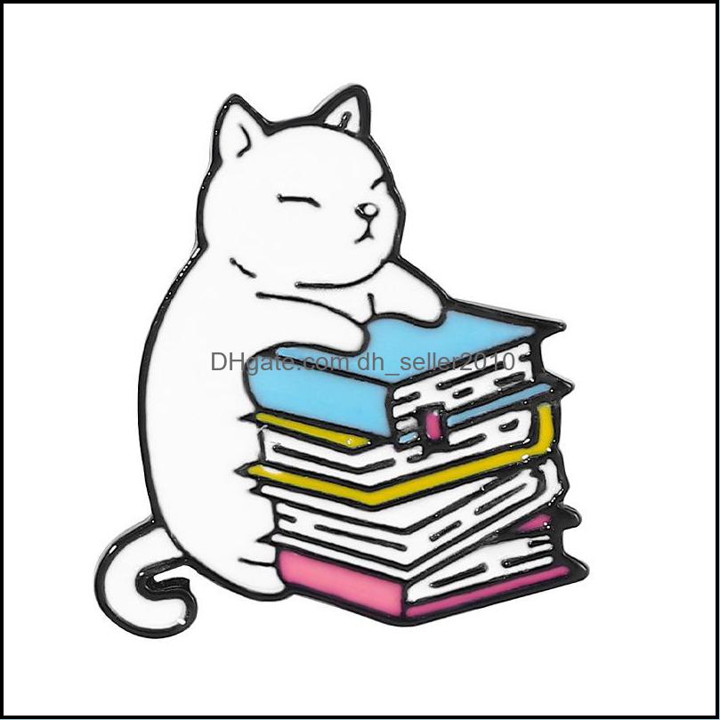 Pins Brooches Woman Colored Lapel Brooches Pins Cartoon Coffee Cat Learning Cats Animal Series Lovely Alloy Enamel Pin And Badges Wh Dhoei