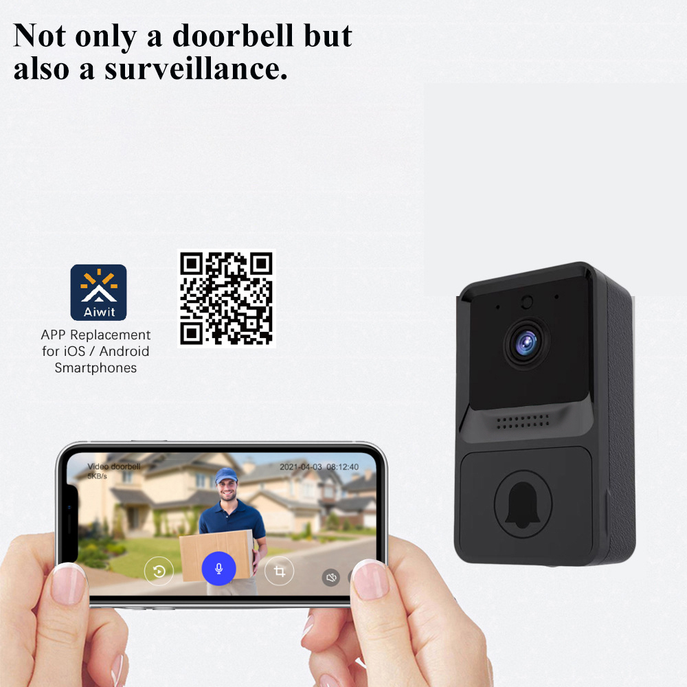Wireless Video Doorbell Smart Security Doorbell Camera 1080P High Resolution Visual with IR Night Vision 2-Way Audio Real-Time Monitoring Door Bell