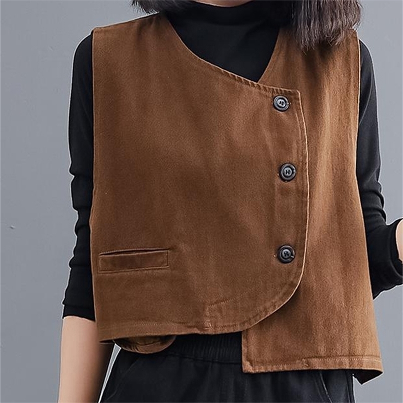 Women's Vests Women Loose Vest Cotton V-neck Sleeve Button Solid Color Casual Coat Spring Korean Style Vintage Simple Cozy Vest Top 220913