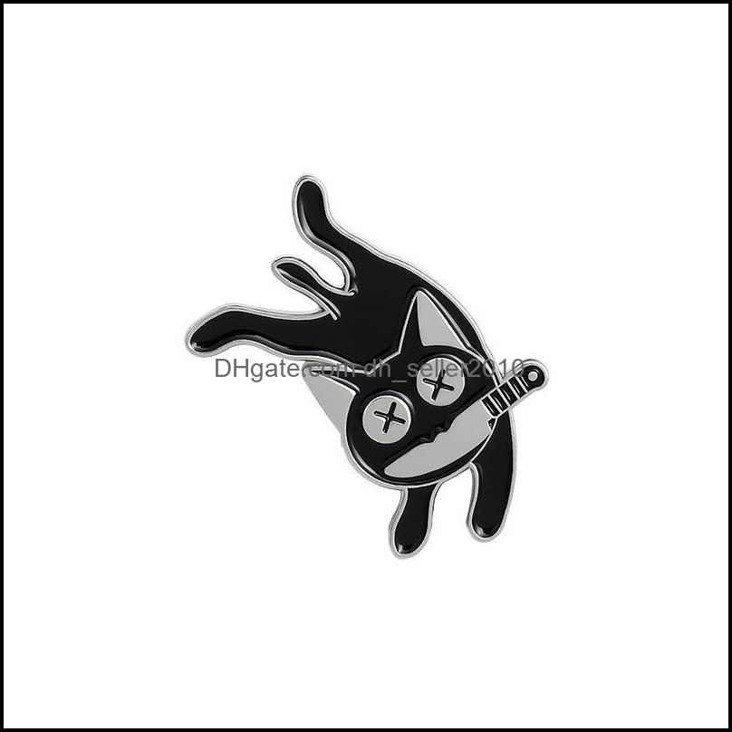 Pins Brooches Black Cat Knife Punk Enamel Brooches Pin Women Girl Fashion Jewelry Metal Vintage Pins Badge Gift 6144 Q2 Drop Delivery Dhbyj