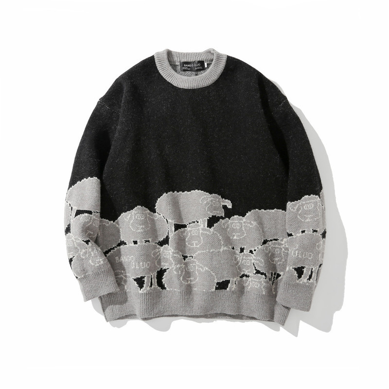Men s Sweaters Cartoon Sheep Pattern Men Sweater Streetwear Knitted Pullovers Autumn Harajuku Hip Hop Cotton Oversize Pullover 220913