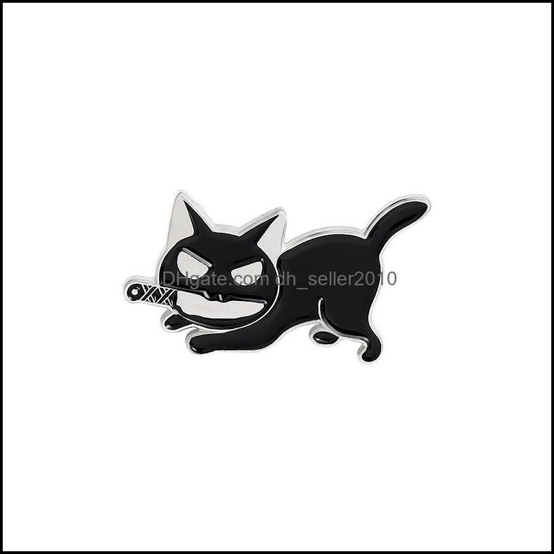 Pins Brooches Black Cat Knife Punk Enamel Brooches Pin Women Girl Fashion Jewelry Metal Vintage Pins Badge Gift 6144 Q2 Drop Delivery Dhbyj