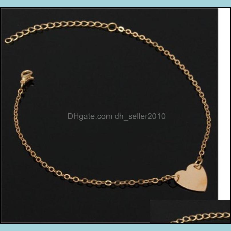 Anklets Love Heart Shaped Anklet Simplicity Fashion Accessories Sexy Woman Ankles Jewelry Foot Ornament Europe And America Drop Deliv Dh3P2