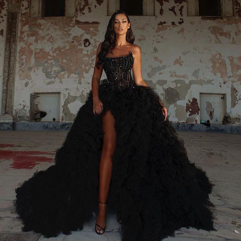 Black Prom Dresses Lace Layered Sleeveless Strapless Bateau Appliques Sequins Beaded Evening Dresses Side Slit Floor Length Party Gowns Plus Size Custom Made, White
Black Prom Dresses Lace Layered Sleeveless Strapless Bateau Appliques Sequins Beaded Evening Dresses Side Slit Floor Length Party Gowns Plus Size Custom Made, White