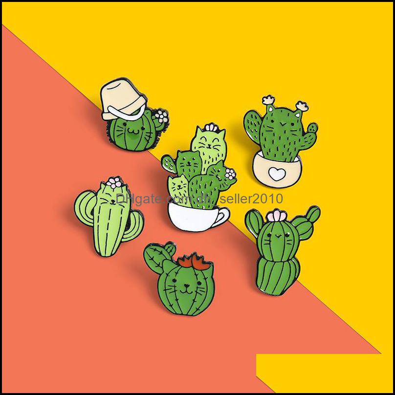 Pins Brooches Cat Cactus Enamel Brooches Pin Girl Jewelry Accessories Vintage Brooch Pins Badge Gift 1460 E3 Drop Delivery 2021 Dhsel Dhfru