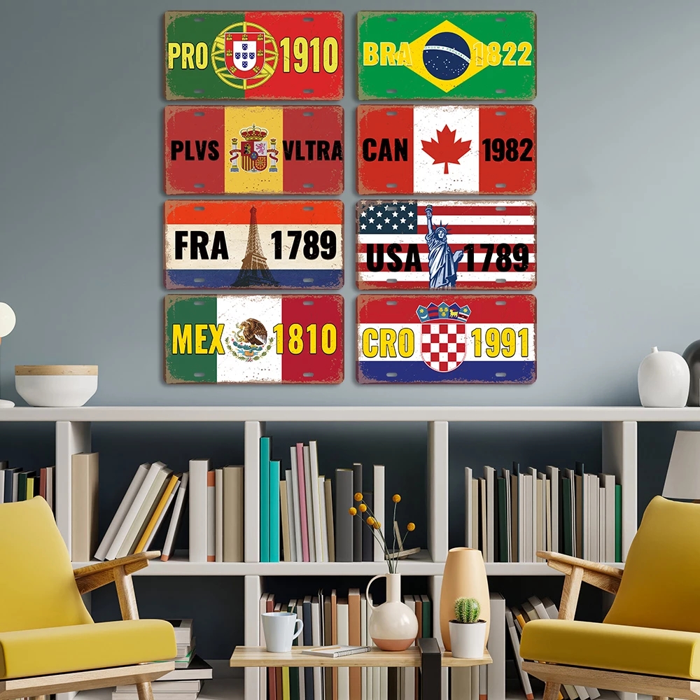 Country Flag License Plate Metal Painting Sign Vintage France USA Brazil Plaque Tin Signs Retro Coffee Movie Route 66 Car Wall Decor for Bar Pub Club
Country Flag License Plate Metal Painting Sign Vintage France USA Brazil Plaque Tin Signs Retro Coffee Movie Route 66 Car Wall Decor for Bar Pub Club