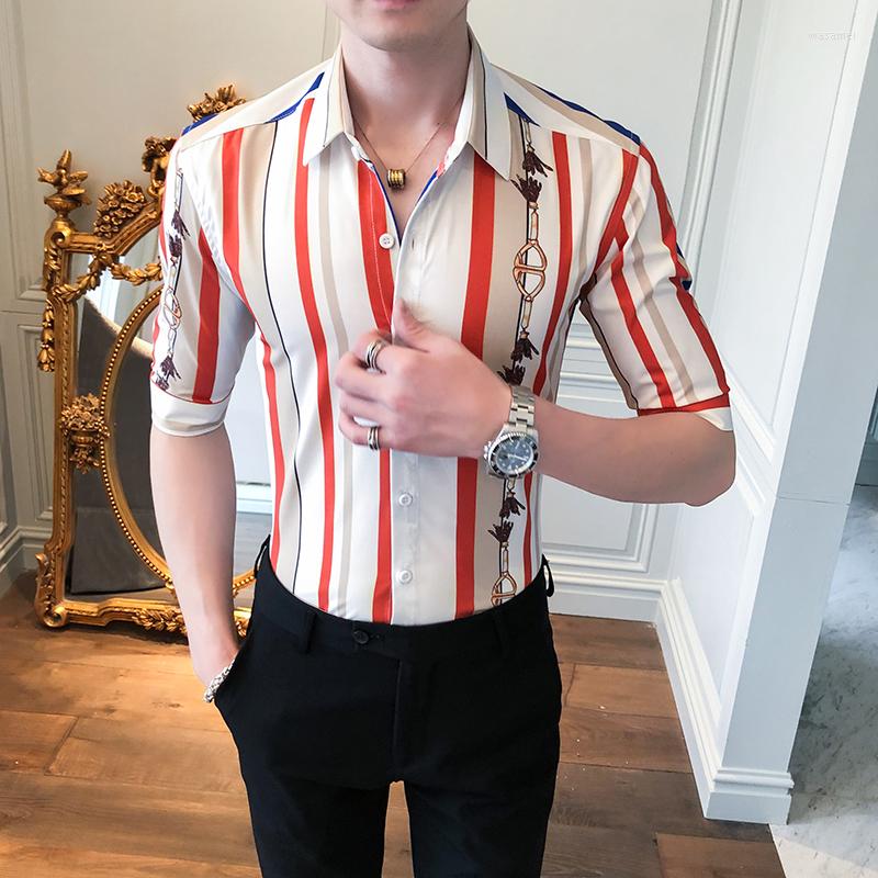 Men's Casual Shirts Brand British Style Business Stripe Printed Shirt Men Slim Fit Summer Half Sleeve Designer Club Camisa Masculina, Beige
Men's Casual Shirts Brand British Style Business Stripe Printed Shirt Men Slim Fit Summer Half Sleeve Designer Club Camisa Masculina, Beige