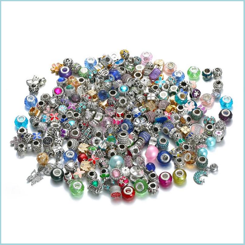 Metals 50Pcs Mixed Styles Wholesale Mticolor Crystal Alloy Beads Charms For Diy Jewelry European Bracelets Bangles Women Girls Gifts Dhqpb