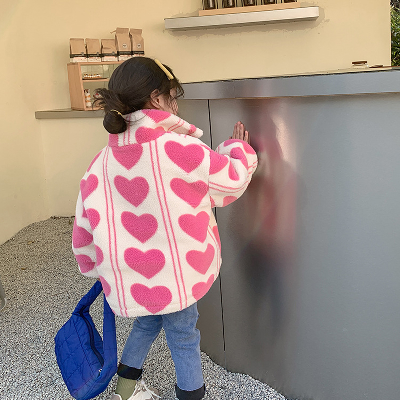 Down Coat Girls Winter Jackets Kids Zipper Pink Love Furry Coats 37 Years Children Keep Warm Fashion Outerwear Clothes 220915