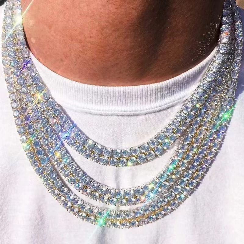 Hip Hop Tennis Chains Jewelry TopBling 5A Zircon Diamond Necklaces Spring Clasp 18k Real Gold Plated 3mm 4mm 5mm