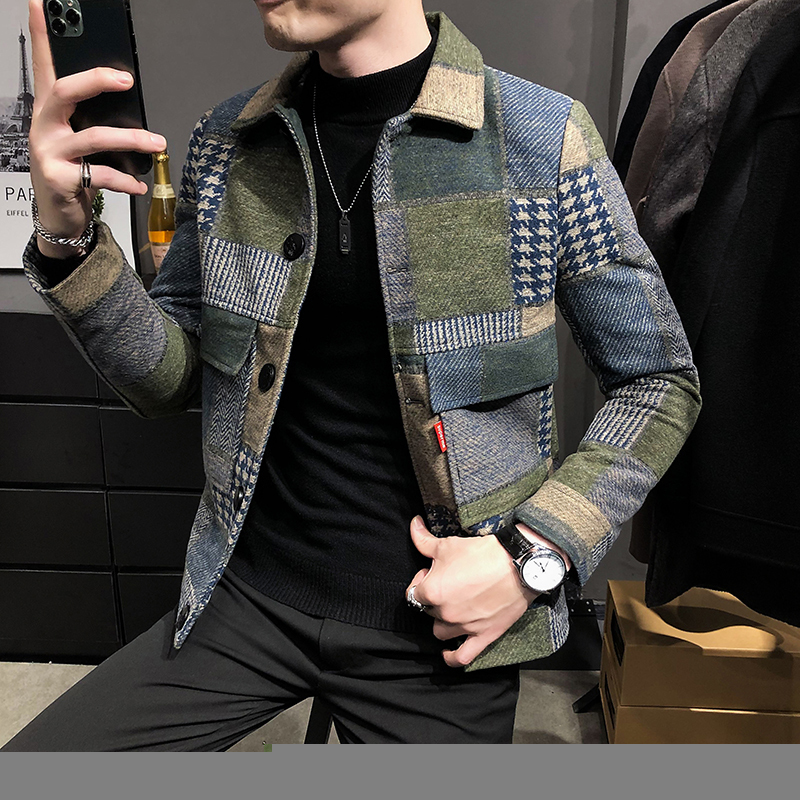 Men's Jackets Hombre Korean Casual Men Stitching Slim Fashion Warm Longsleeved Plaid Gentleman Pockets Coat S3XL 220915