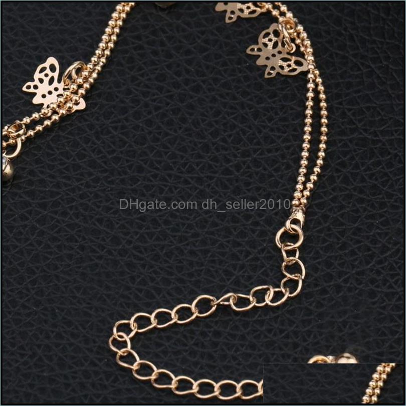 Anklets Butterfly Anklet Bead Charm Double Fashion Chain Jewelry Deck Foot Women Ankle Bracelets Holiday Gift Ornament 2 45Zy K2 Drop Dhduq