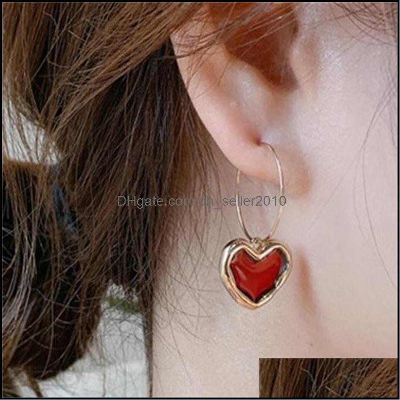 Dangle Chandelier Sweet Bury Enamel Heart Earrings For Women Girl Gold Color Metal Love Hanging Dangle Vintage Jewelry 5602 Q2 Drop Dhj10
