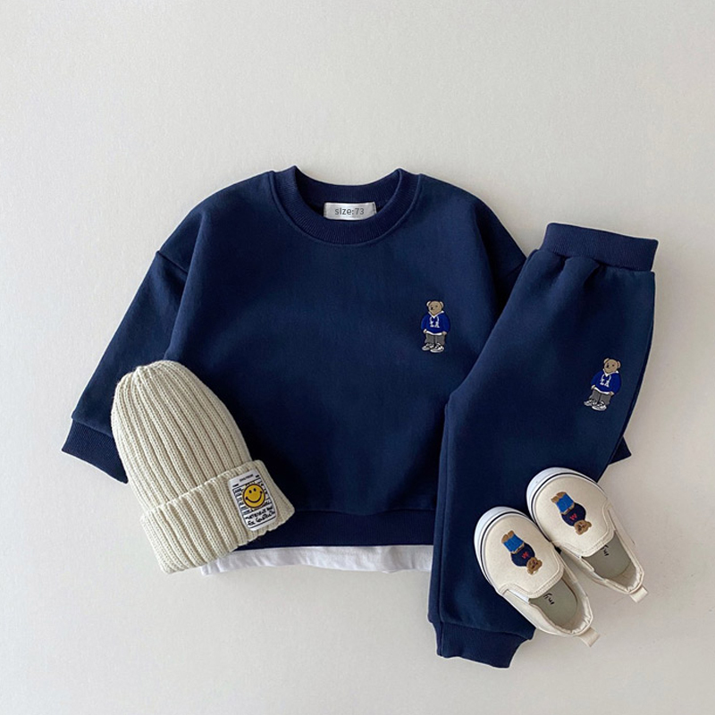 Clothing Sets Korea Toddler Outfits Baby Boy Tracksuit Cute Bear Head Embroidery Sweatshirt Pants 2pcs Sport Suit Kids Girls Clothes Set 220915
