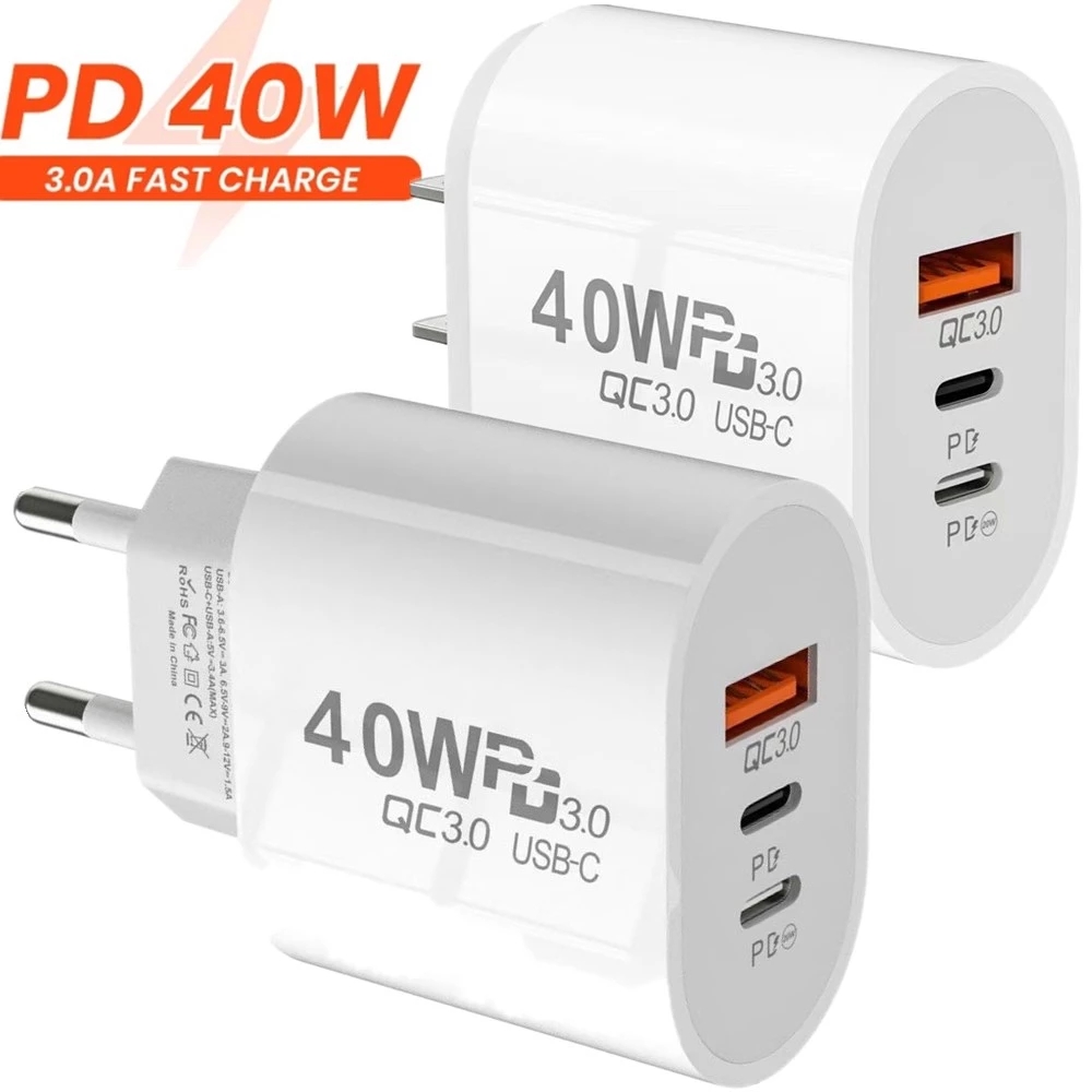 

40W 3A 3 Ports Dual PD Type c Wall Charger Fast Charging Power Adapters For Samsung s20 s22 Utral Htc Xiaomi Huawei