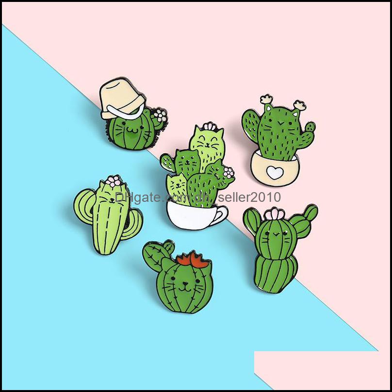 Pins Brooches Cat Cactus Enamel Brooches Pin Girl Jewelry Accessories Vintage Brooch Pins Badge Gift 1460 E3 Drop Delivery 2021 Dhsel Dhfru