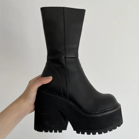Boots Platform Genuine Leather Ankle Shoe Fashion Mid Calf Female Winter INS Botas De Mujer Size 35 44 220915