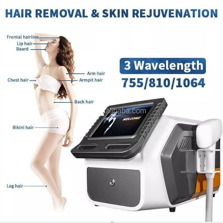 Professional Diode Laser Ice Platinum 3 Wavelength 810 nm Hair permanent Removal Machine 755nm 810nm 1064nm skin rejuvenation painless with cooling sy
