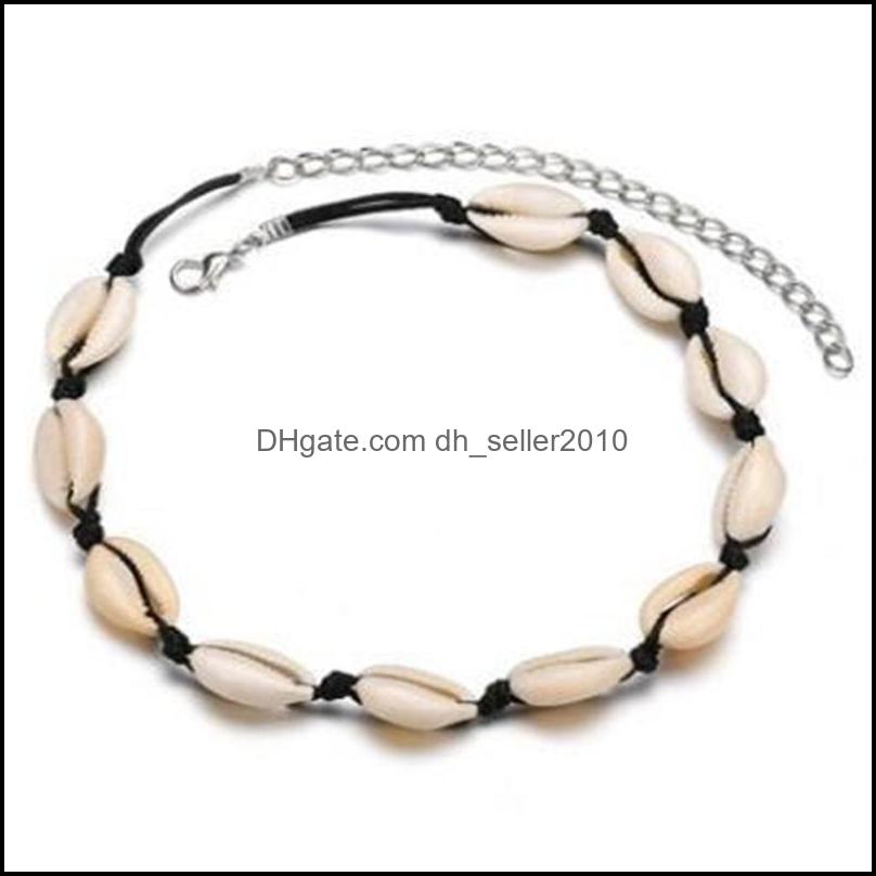 Beaded Necklaces Conch Seashell Necklace Women Jewelry Summer Beach Shell Choker Bohemian Rope Cowrie Beaded Necklaces Handmade Colla Dhzlq