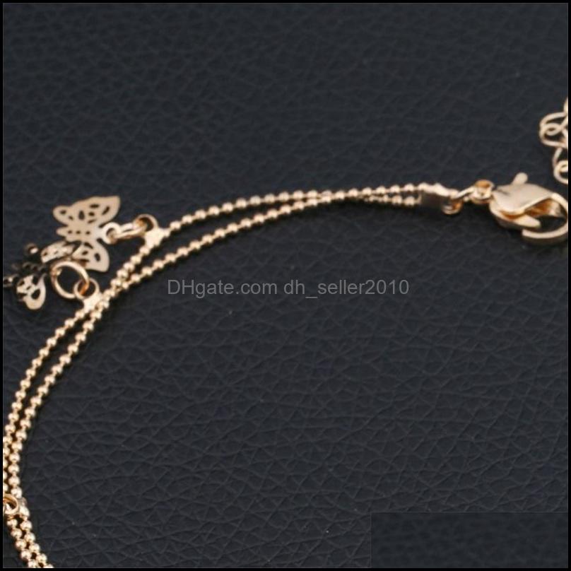 Anklets Butterfly Anklet Bead Charm Double Fashion Chain Jewelry Deck Foot Women Ankle Bracelets Holiday Gift Ornament 2 45Zy K2 Drop Dhduq