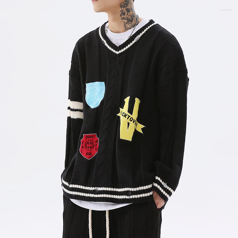 Men's Sweaters Retro Streetwear V Neck Badge Spliced Pullover Men's Harajuku Hip Hop Loose Knitted Casual Winter Clothes Oversized, Black
Men's Sweaters Retro Streetwear V Neck Badge Spliced Pullover Men's Harajuku Hip Hop Loose Knitted Casual Winter Clothes Oversized, Black