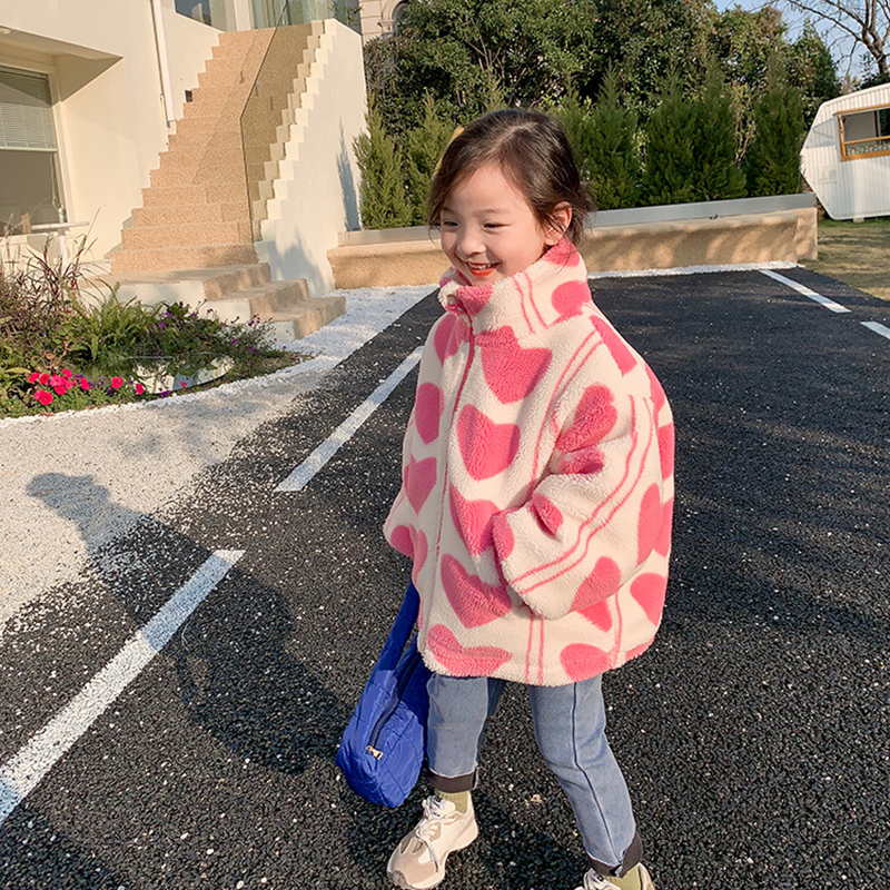 Down Coat Girls Winter Jackets Kids Zipper Pink Love Furry Coats 37 Years Children Keep Warm Fashion Outerwear Clothes 220915