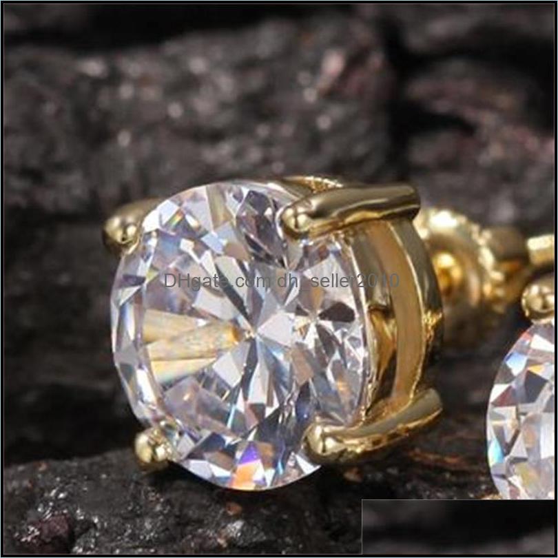Stud Mens Hip Hop Stud Earrings Jewelry High Quality Fashion Round Gold Sier Simated Diamond Earring For Men 1233 E3 Drop Delivery 202 Dh3Nw