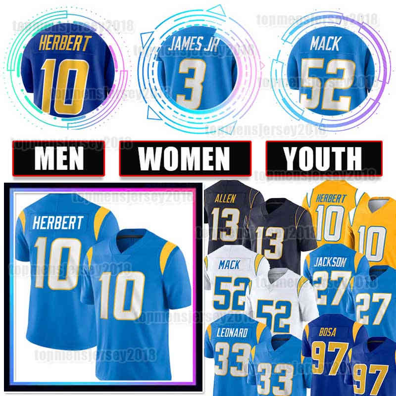 10 Justin Herbert Football Jersey 3 Derwin James Jr 33 Deane Leonard Austin Ekeler Joey Bosa Khalil Mack J.C. Jackson Keenan Allen LaDainian Tomlinson Zion Johnson Seau, Youth {s-xl} s d
10 Justin Herbert Football Jersey 3 Derwin James Jr 33 Deane Leonard Austin Ekeler Joey Bosa Khalil Mack J.C. Jackson Keenan Allen LaDainian Tomlinson Zion Johnson Seau, Youth {s-xl} s d