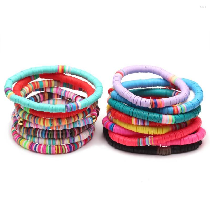 

Strand Boho Multicolor Polymer Clay Heishi Beads African Summer Stretch Bracelet Women Girl Trendy Colorful Discs Surf Jewelry Present