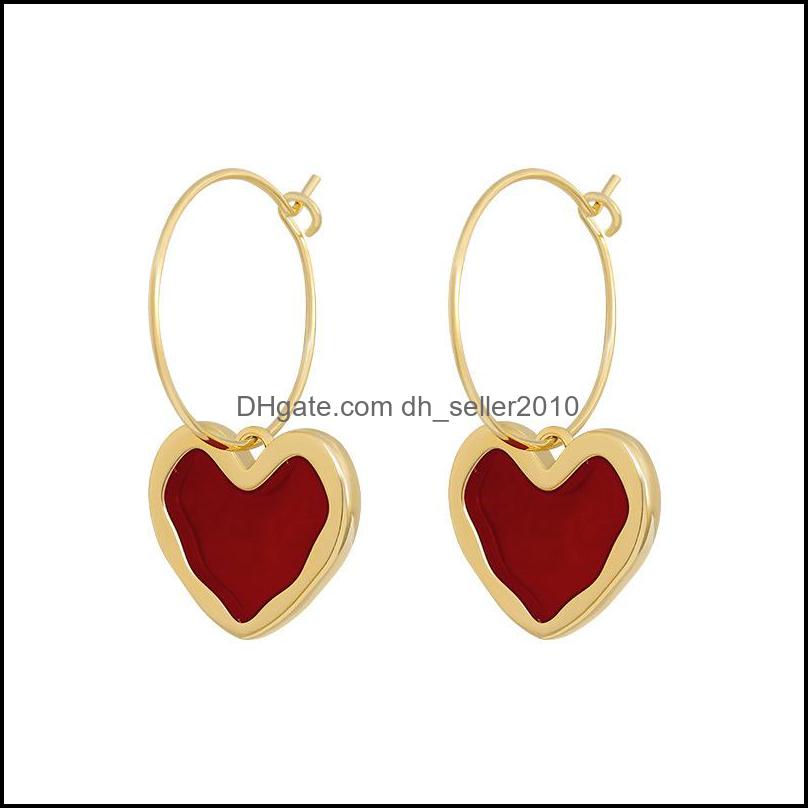 Dangle Chandelier Sweet Bury Enamel Heart Earrings For Women Girl Gold Color Metal Love Hanging Dangle Vintage Jewelry 5602 Q2 Drop Dhj10