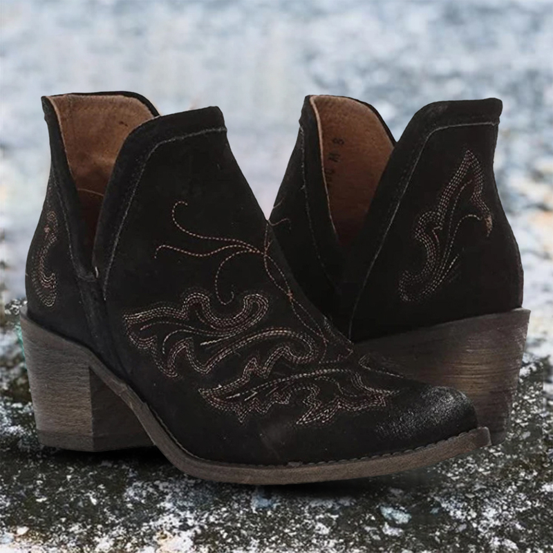 Boots Autumn Winter Casual Western Cowboy Ankle Women Leather Cowgirl Short Cossac Pointed Thick High Heel Shoes Large Size 43 220914 de46