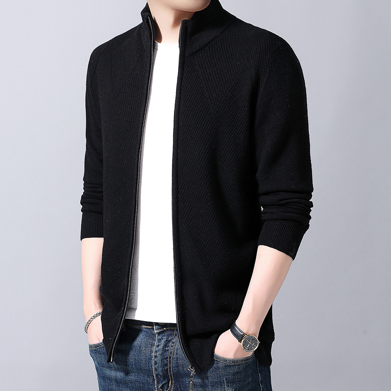 Men's Wool Blends Men's cardigan 100% pure wool knitted coat winter young and middle-aged zipper stand collar sweater 220915
