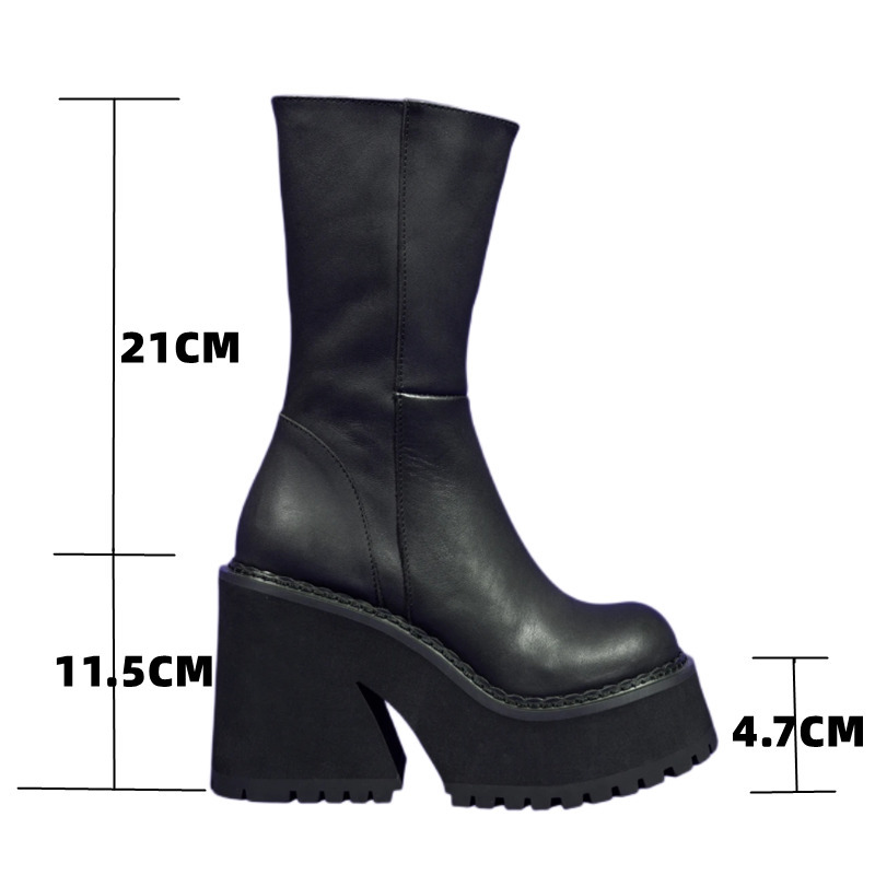 Boots Platform Genuine Leather Ankle Shoe Fashion Mid Calf Female Winter INS Botas De Mujer Size 35 44 220915