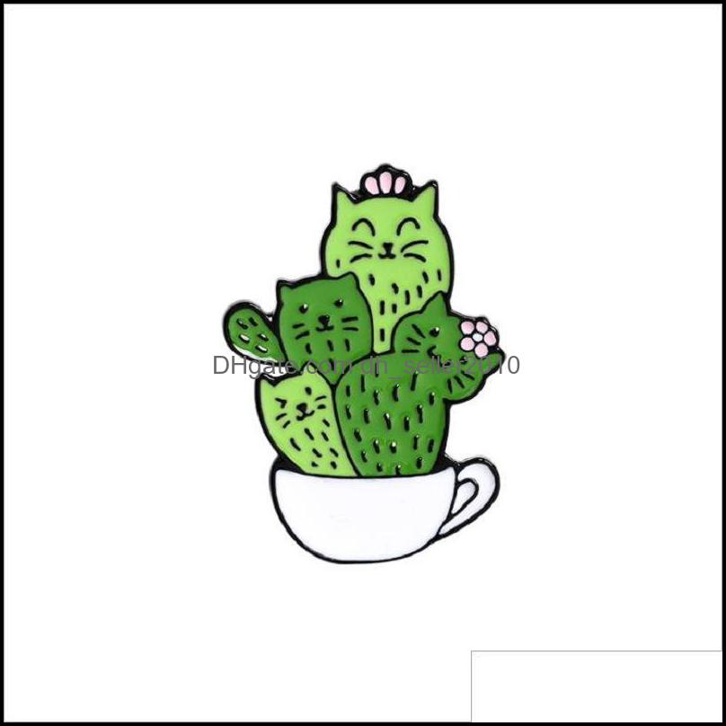 Pins Brooches Cat Cactus Enamel Brooches Pin Girl Jewelry Accessories Vintage Brooch Pins Badge Gift 1460 E3 Drop Delivery 2021 Dhsel Dhfru