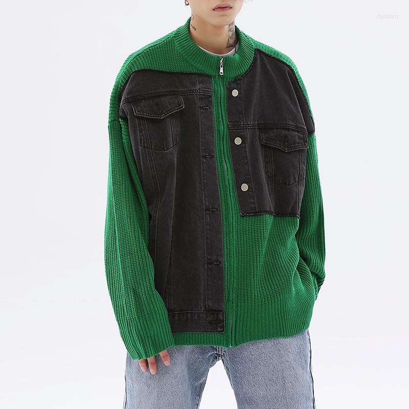 Men's Sweaters Retro Streetwear Jeans Patchwork Zipper Jackers Oversized O Neck Casual Spliced Knitted Cardigan Winter Clothes, Green
Men's Sweaters Retro Streetwear Jeans Patchwork Zipper Jackers Oversized O Neck Casual Spliced Knitted Cardigan Winter Clothes, Green