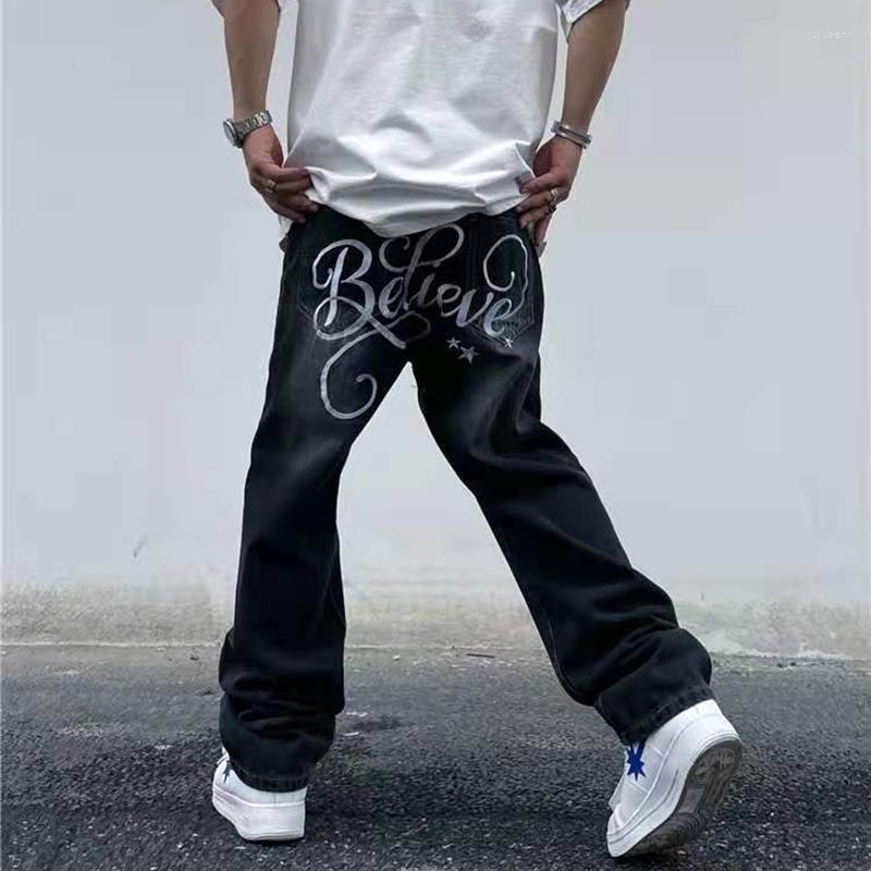 Men's Jeans High Street Letter Embroidery Washed Vibe Style Pants Mens And Womens Straight Retro Ripped Oversize Casual Denim Trousers, Black
Men's Jeans High Street Letter Embroidery Washed Vibe Style Pants Mens And Womens Straight Retro Ripped Oversize Casual Denim Trousers, Black