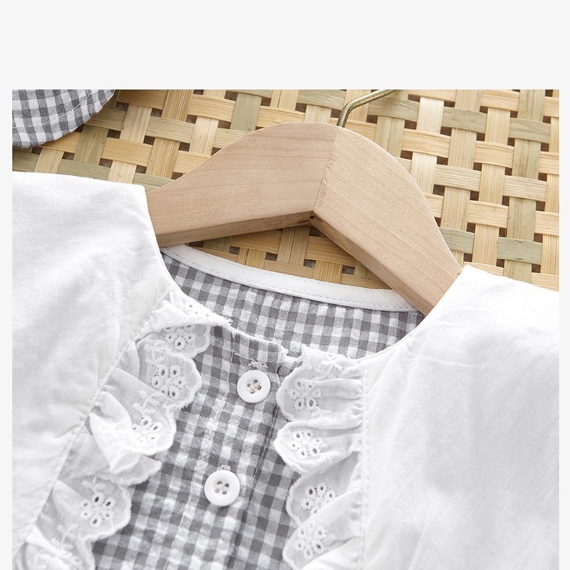Family Matching Outfits Summer Plaid Doll Collar Parent-child Clothes Men's Treasure Shirt Jumpsuit Hat Baby Girl Dress born Mother And Son Siste