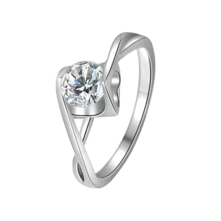 Womens Moissanite Rings Fashion Classic Shine Diamond Sliver Ring