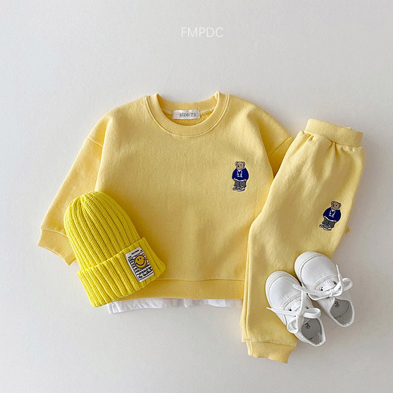 Clothing Sets Korea Toddler Outfits Baby Boy Tracksuit Cute Bear Head Embroidery Sweatshirt Pants 2pcs Sport Suit Kids Girls Clothes Set 220915