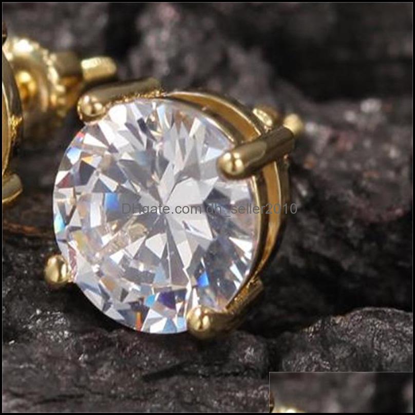 Stud Mens Hip Hop Stud Earrings Jewelry High Quality Fashion Round Gold Sier Simated Diamond Earring For Men 1233 E3 Drop Delivery 202 Dh3Nw