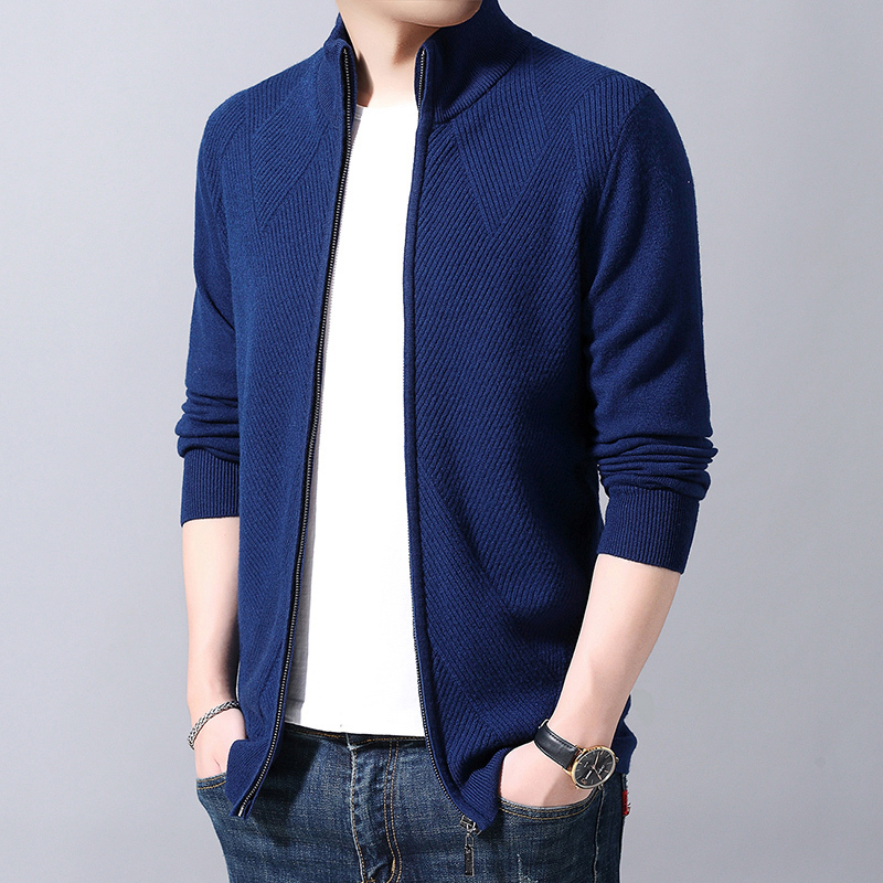 Men's Wool Blends Men's cardigan 100% pure wool knitted coat winter young and middle-aged zipper stand collar sweater 220915