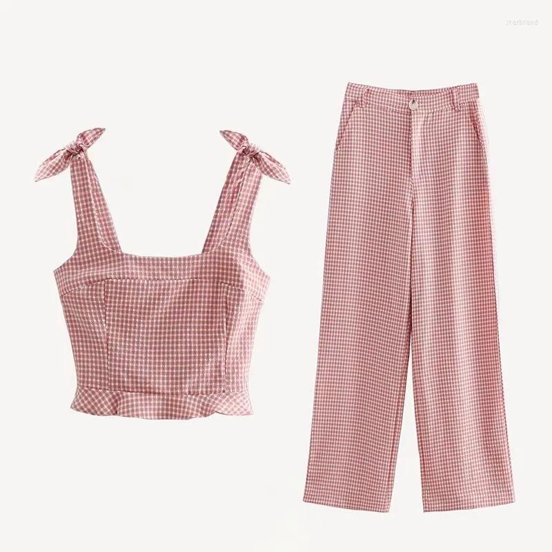 Women' Tracksuits 2022 European Style Summer Arrival 2 Piece Set Women Slim Bow Tie Lattice Sling Vest Wide Leg Pants, Pink
Women' Tracksuits 2022 European Style Summer Arrival 2 Piece Set Women Slim Bow Tie Lattice Sling Vest Wide Leg Pants, Pink