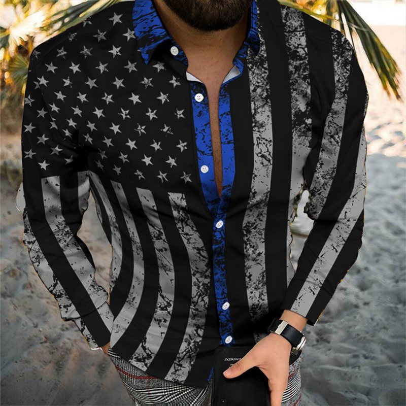 Men's Casual Shirts Fashion Men Shirt Turndown Collar Button Plaid Contrast Color Print Long Sleeve Tops Mens Clothes Hawaii Cardigan 220915