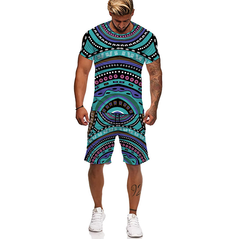 Men's Tracksuits African Printed Women's/Men's T-shirts Sets Fashion Vintage Style Tracksuit/Tops/Shorts Sport And Leisure Summer Male 