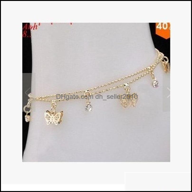 Anklets Butterfly Anklet Bead Charm Double Fashion Chain Jewelry Deck Foot Women Ankle Bracelets Holiday Gift Ornament 2 45Zy K2 Drop Dhduq